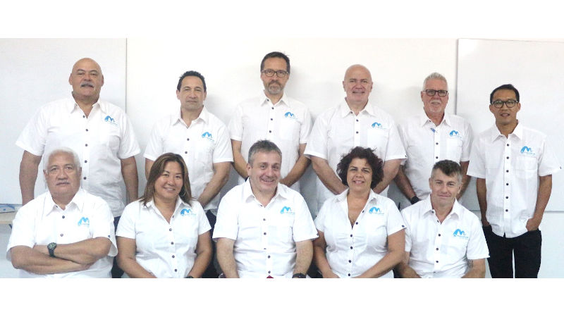 Back row, left to right: Raymond Hughes (SSCC), Richard Williams (ACL), Ranulf Scarbrough (ACL), Christian Fruean (SSCC), Neil Bloxsom (TNL), Rodney Chui (OPT) Front row, left to right: Edwin Utanga (ACL), Helelany Ly (OPT), Emmanuel Delanoue (SSCC), Vairani Davio (OPT), Loic Le Fur (Axiom)